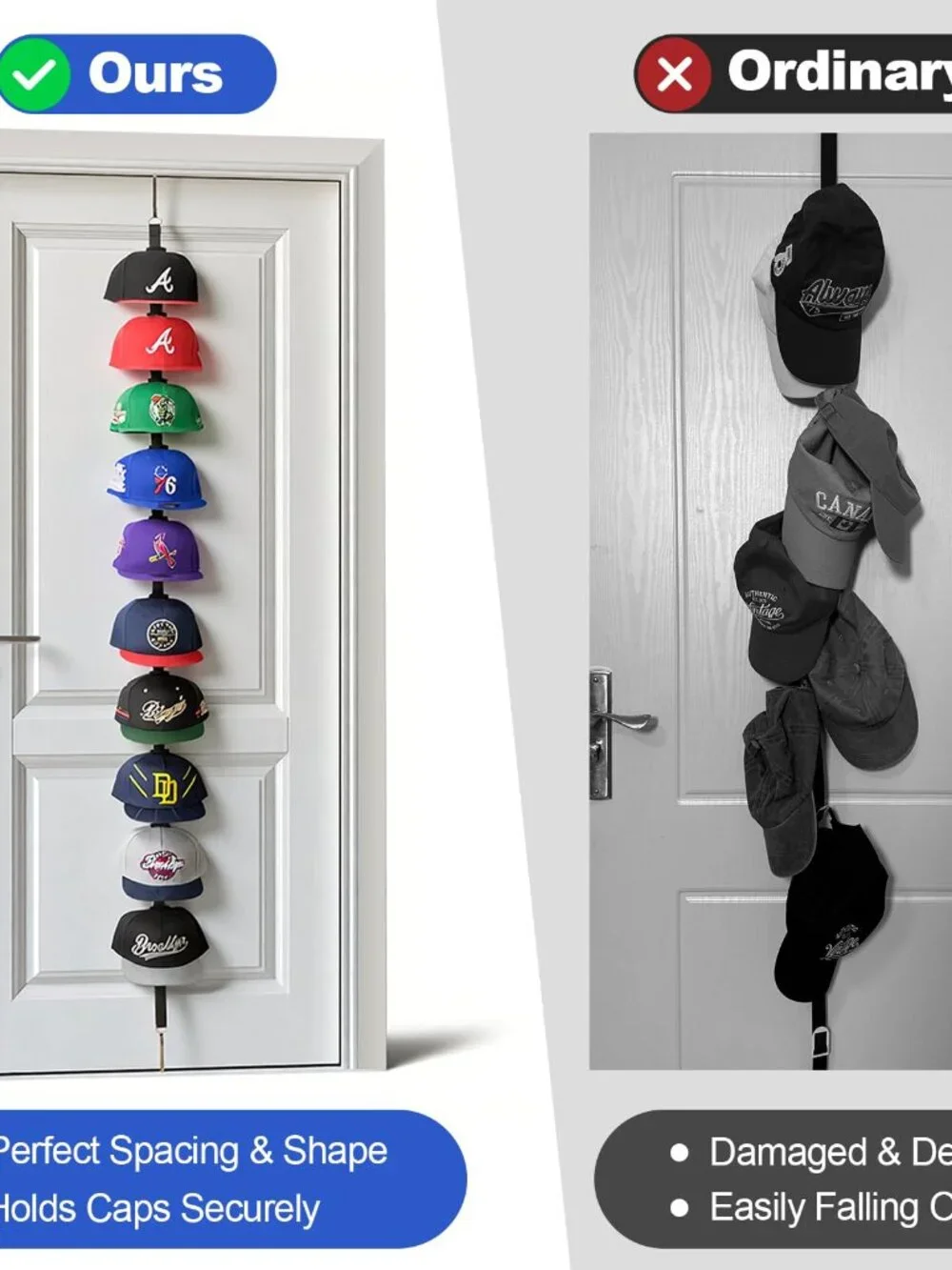Aoodaily Hat Rack for Door - Two-Way Hanging Caps with Display Hooks and Hanger,